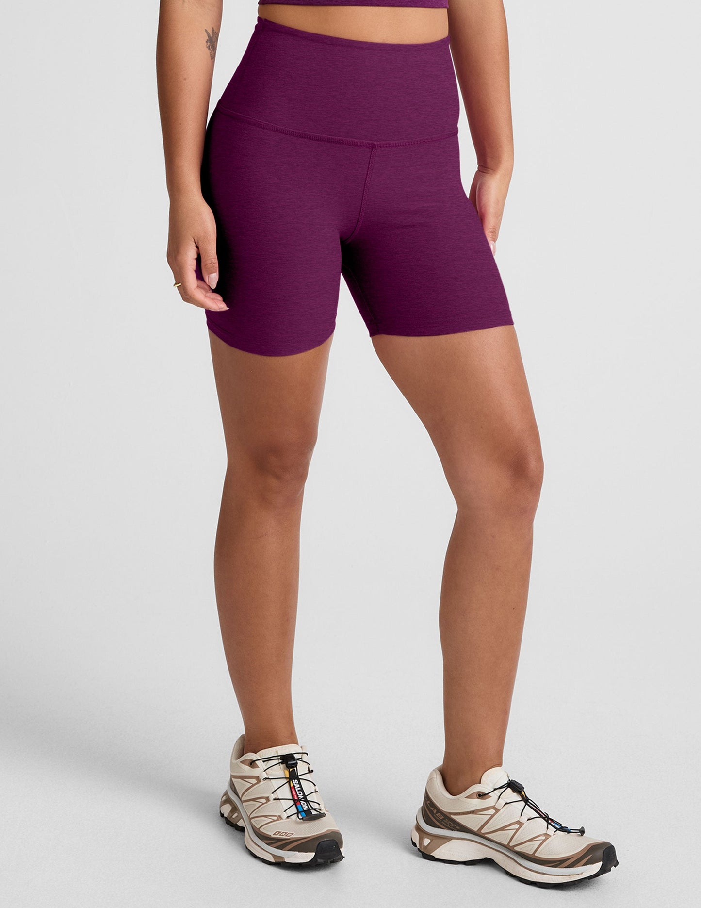 Beyond Yoga Spacedye Aubergine-Beet High-Waisted 5-Inch Inseam Biker Shorts