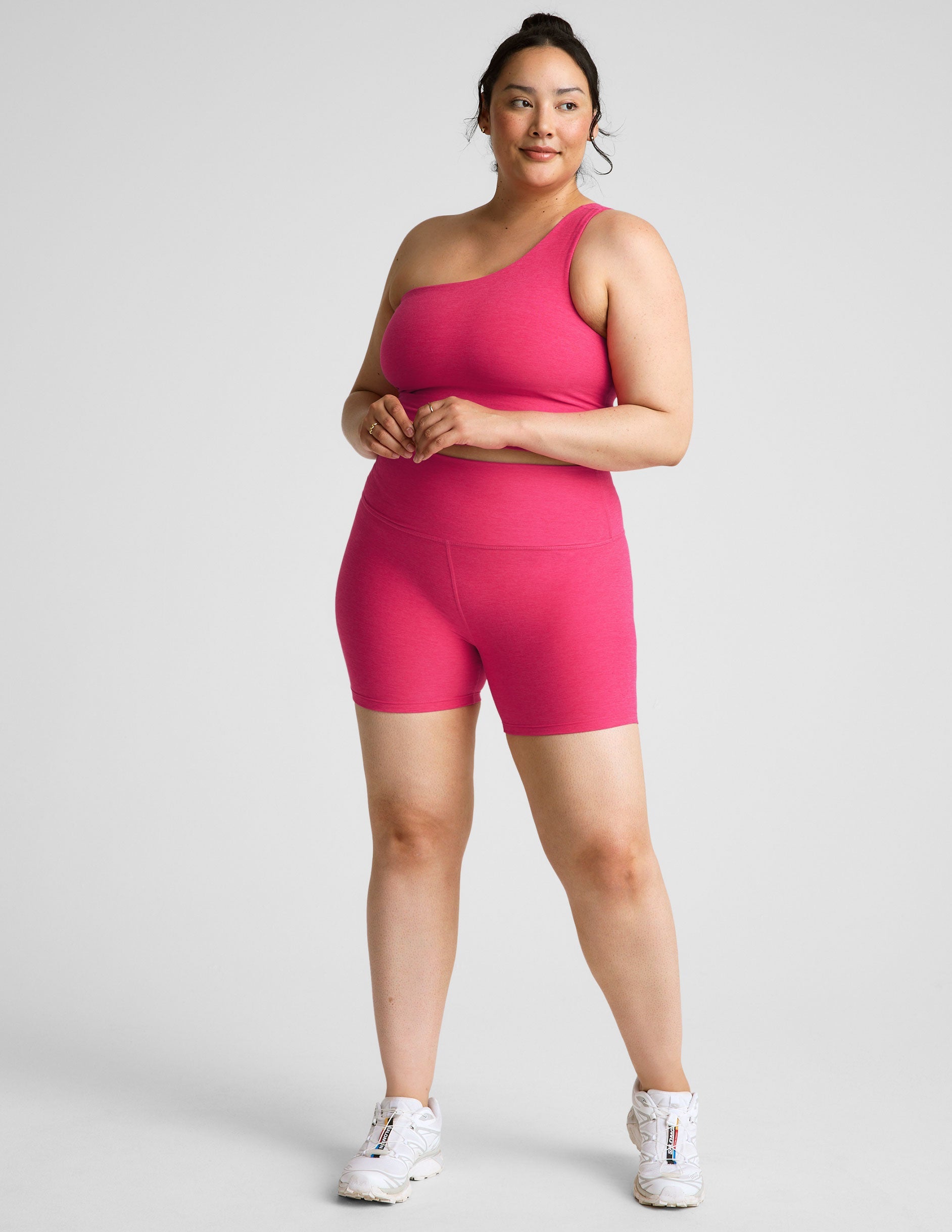 Vivid Pink Heather Spacedye 5-Inch Inseam High-Waisted Biker Shorts