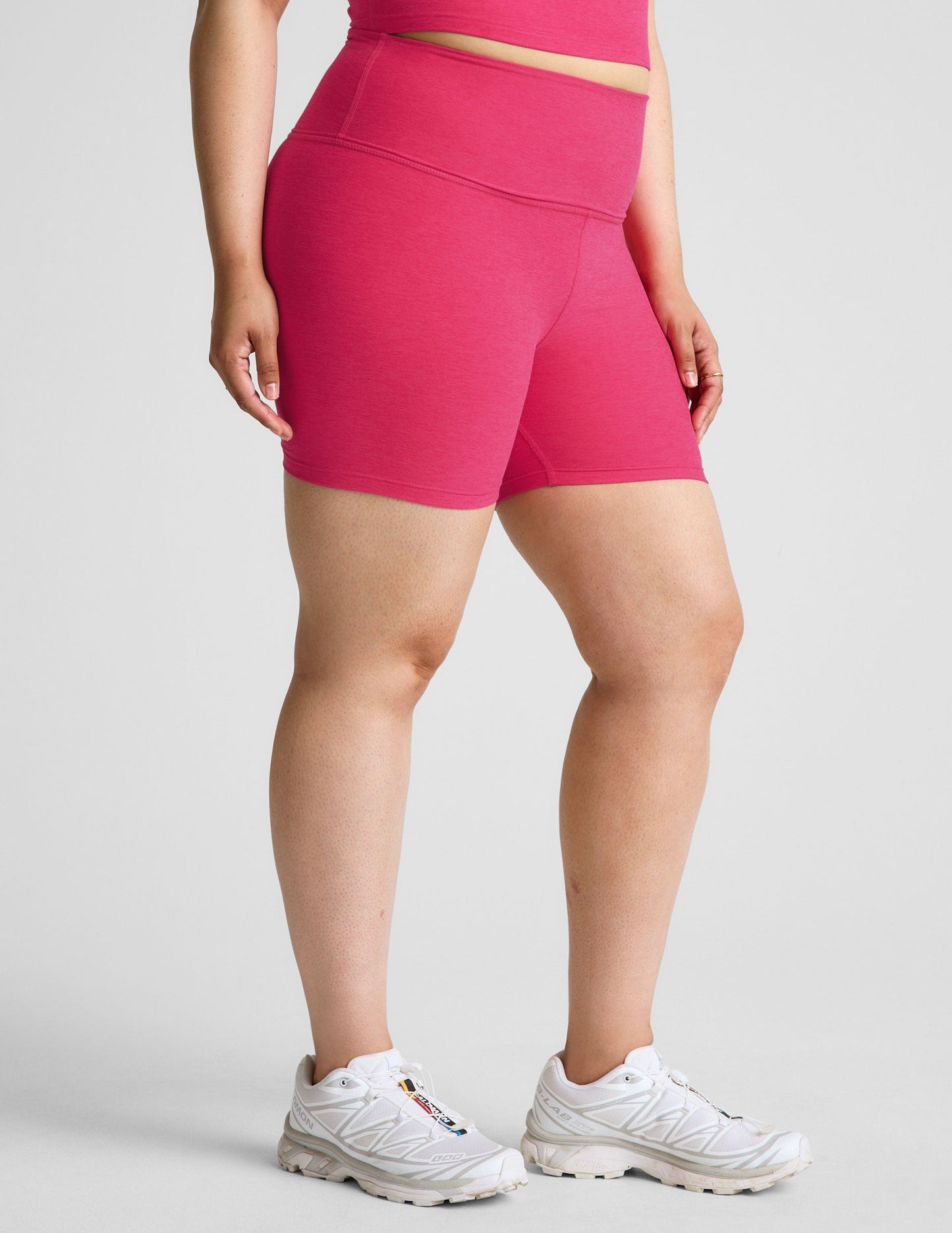 Vivid Pink Heather Spacedye 5-Inch Inseam High-Waisted Biker Shorts