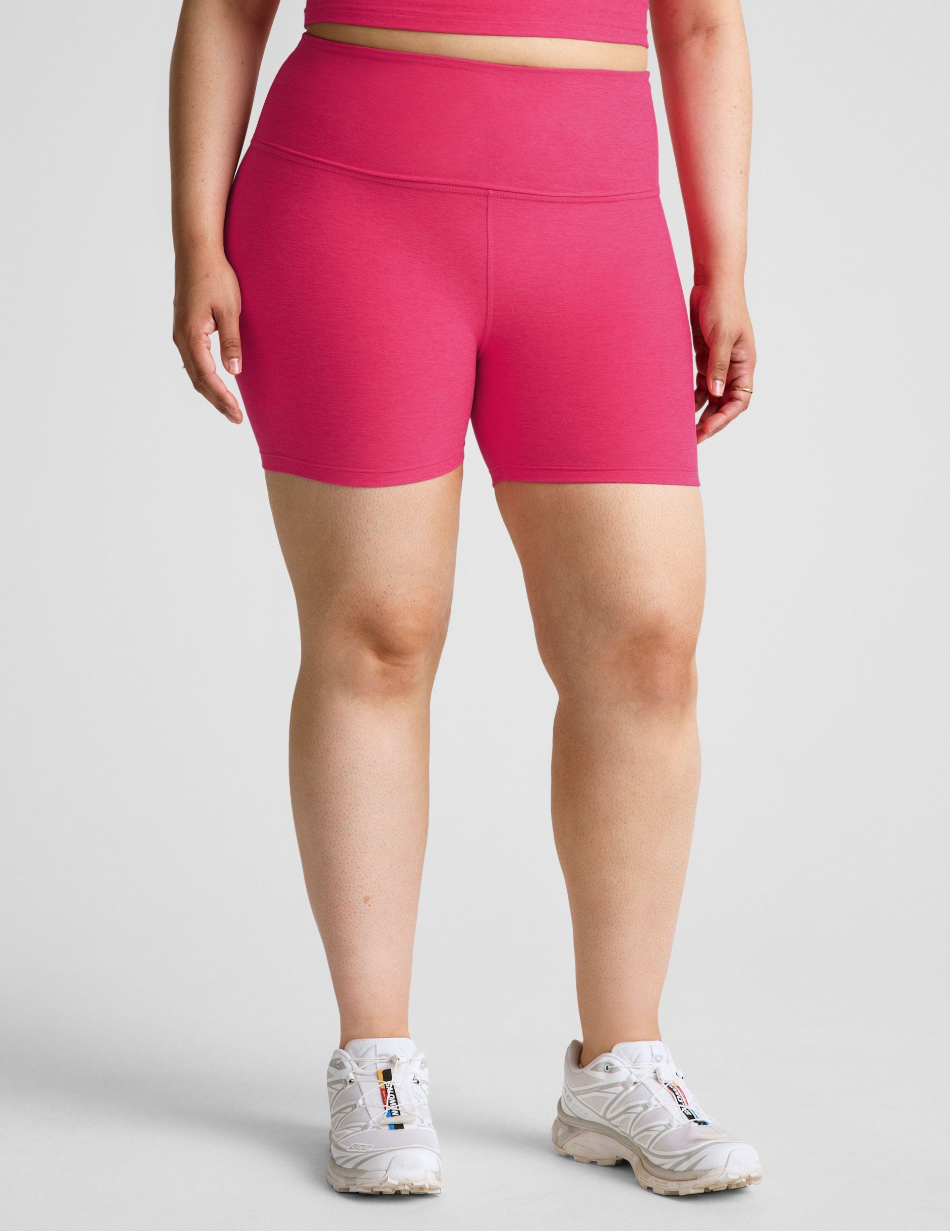 Vivid Pink Heather Spacedye 5-Inch Inseam High-Waisted Biker Shorts
