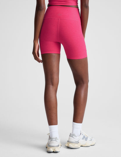 Vivid Pink Heather Spacedye 5-Inch Inseam High-Waisted Biker Shorts