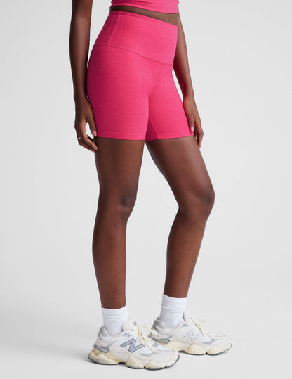 Vivid Pink Heather Spacedye 5-Inch Inseam High-Waisted Biker Shorts