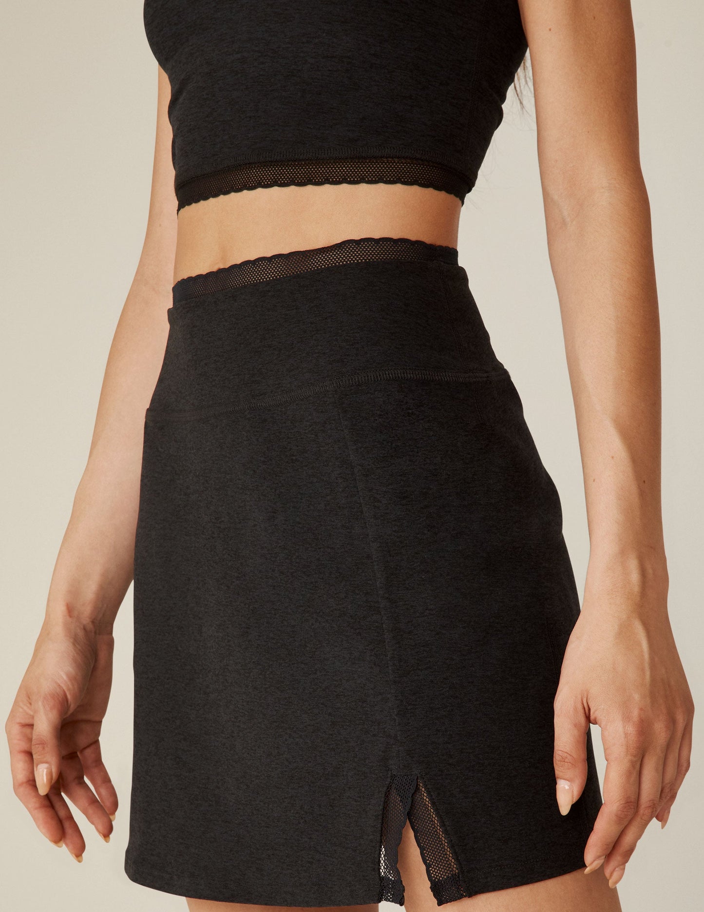 Spacedye Allure Mini Skirt with Elegant Lace Trim, Comfortable Stretch Fabric