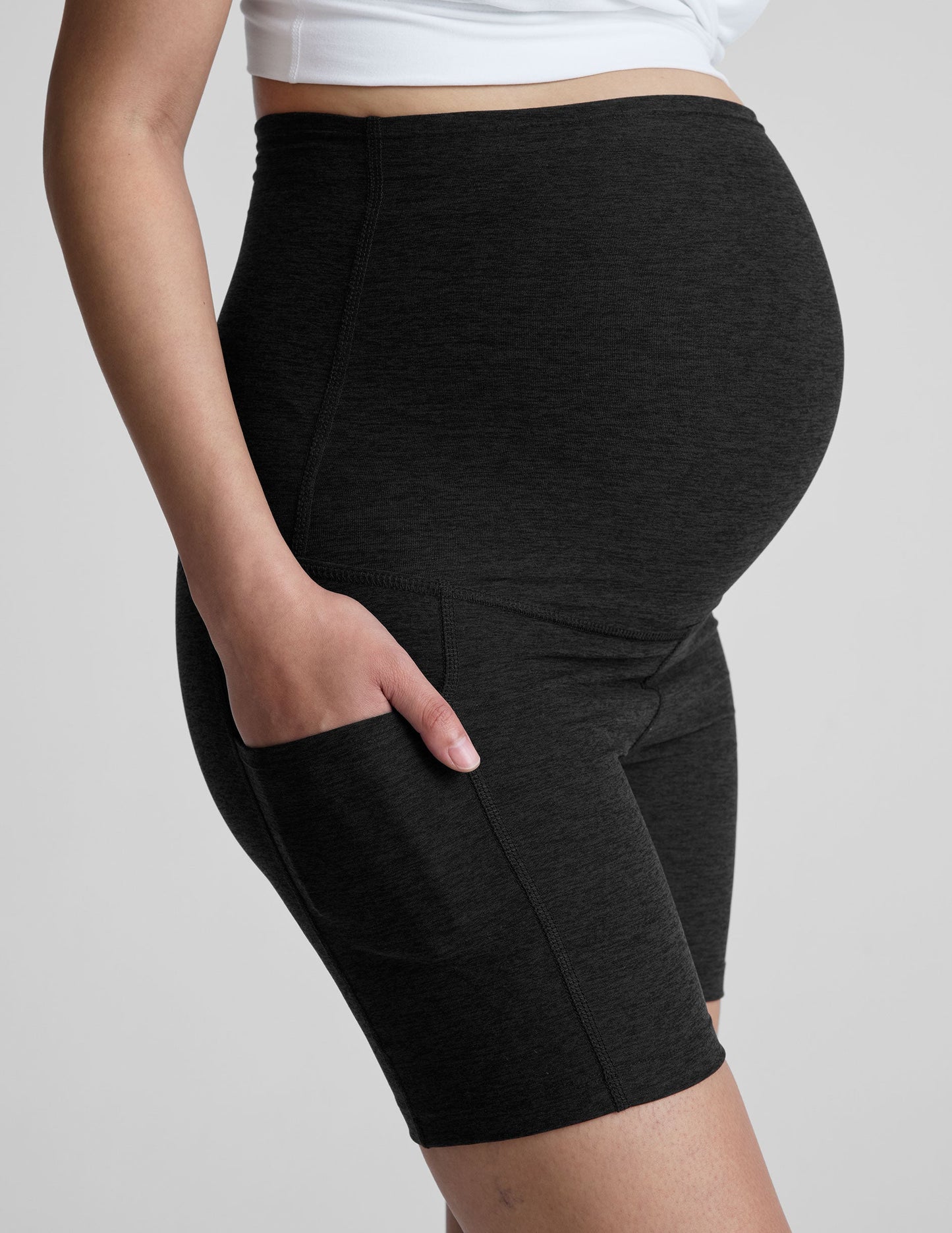 Spacedye Maternity Biker Shorts: High-Waist Pockets, 5-Inch Inseam, Comfortable Fit