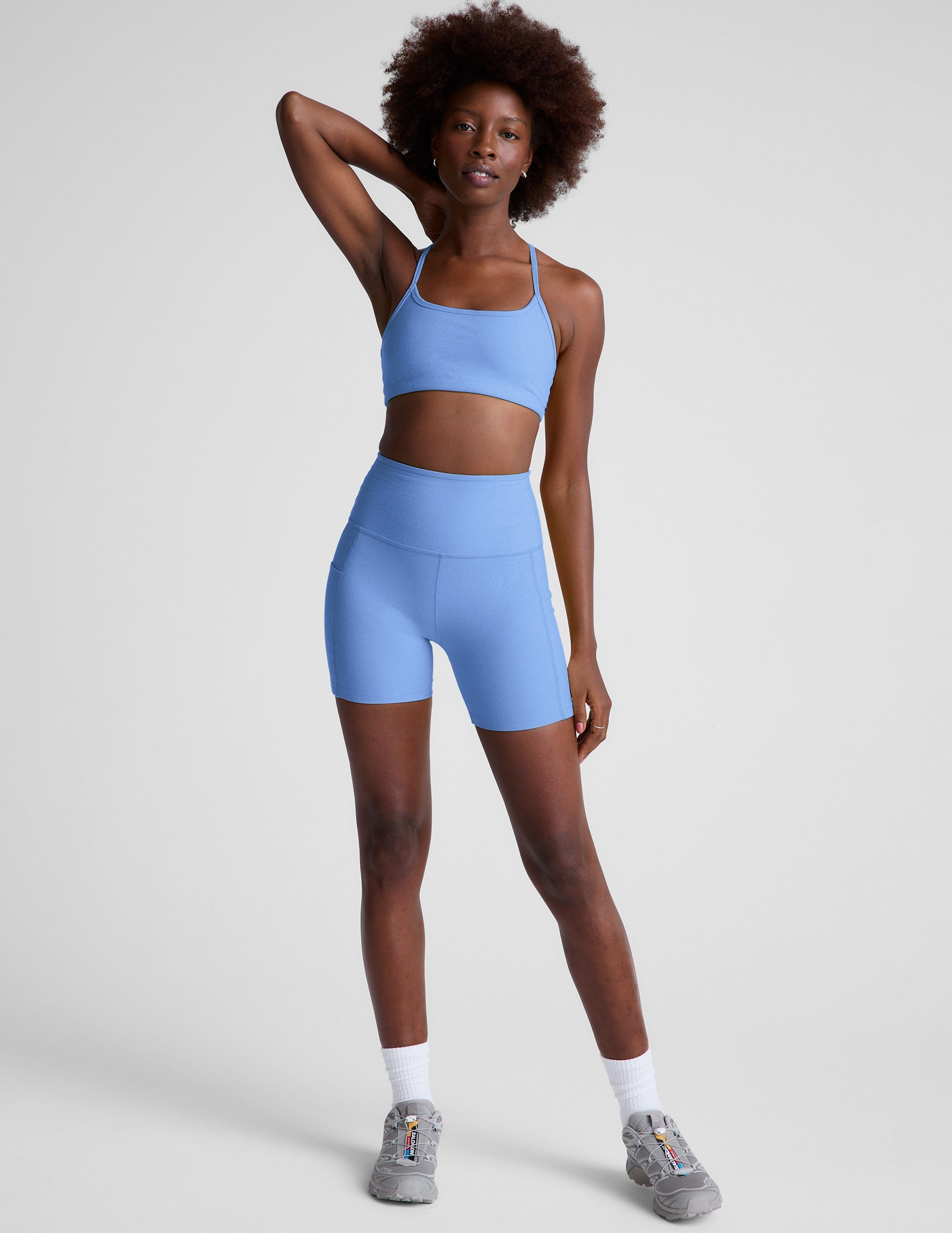 Women's Spacedye High-Waisted 5-Inch Pocket Biker Shorts - Flower Blue Heather