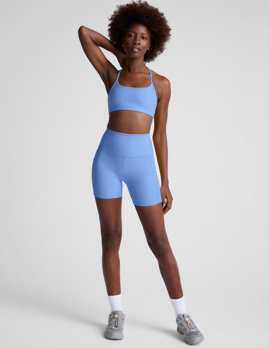 Women's Spacedye High-Waisted 5-Inch Pocket Biker Shorts - Flower Blue Heather