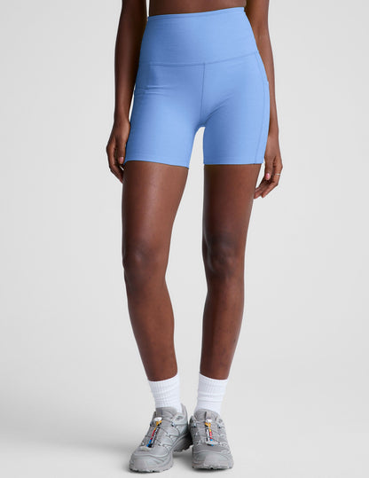 Women's Spacedye High-Waisted 5-Inch Pocket Biker Shorts - Flower Blue Heather