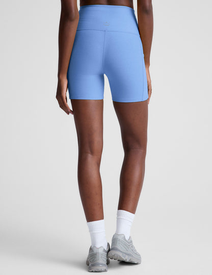 Women's Spacedye High-Waisted 5-Inch Pocket Biker Shorts - Flower Blue Heather