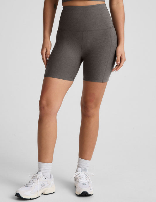Spacedye True Gray Heather 5-Inch Pocket Biker Shorts for Active Lifestyle