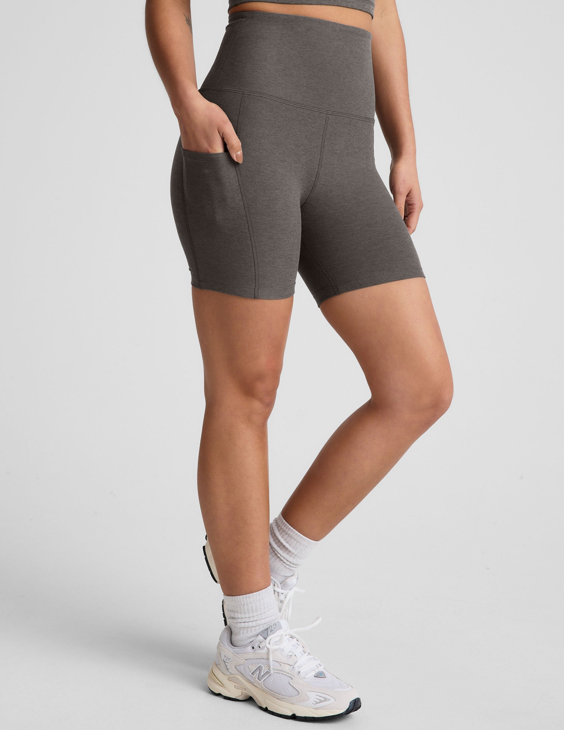 Spacedye True Gray Heather 5-Inch Pocket Biker Shorts for Active Lifestyle