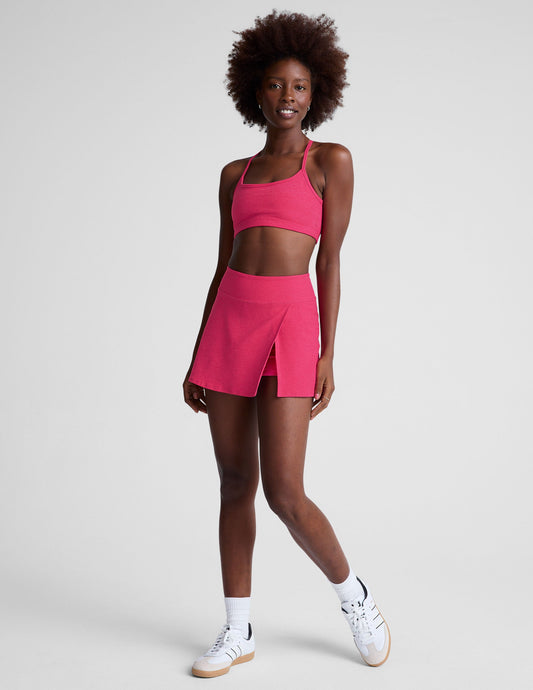 Spacedye Crossover Performance Skirt: Hidden Shorts, A-Line Mini, Vivid Pink Heather