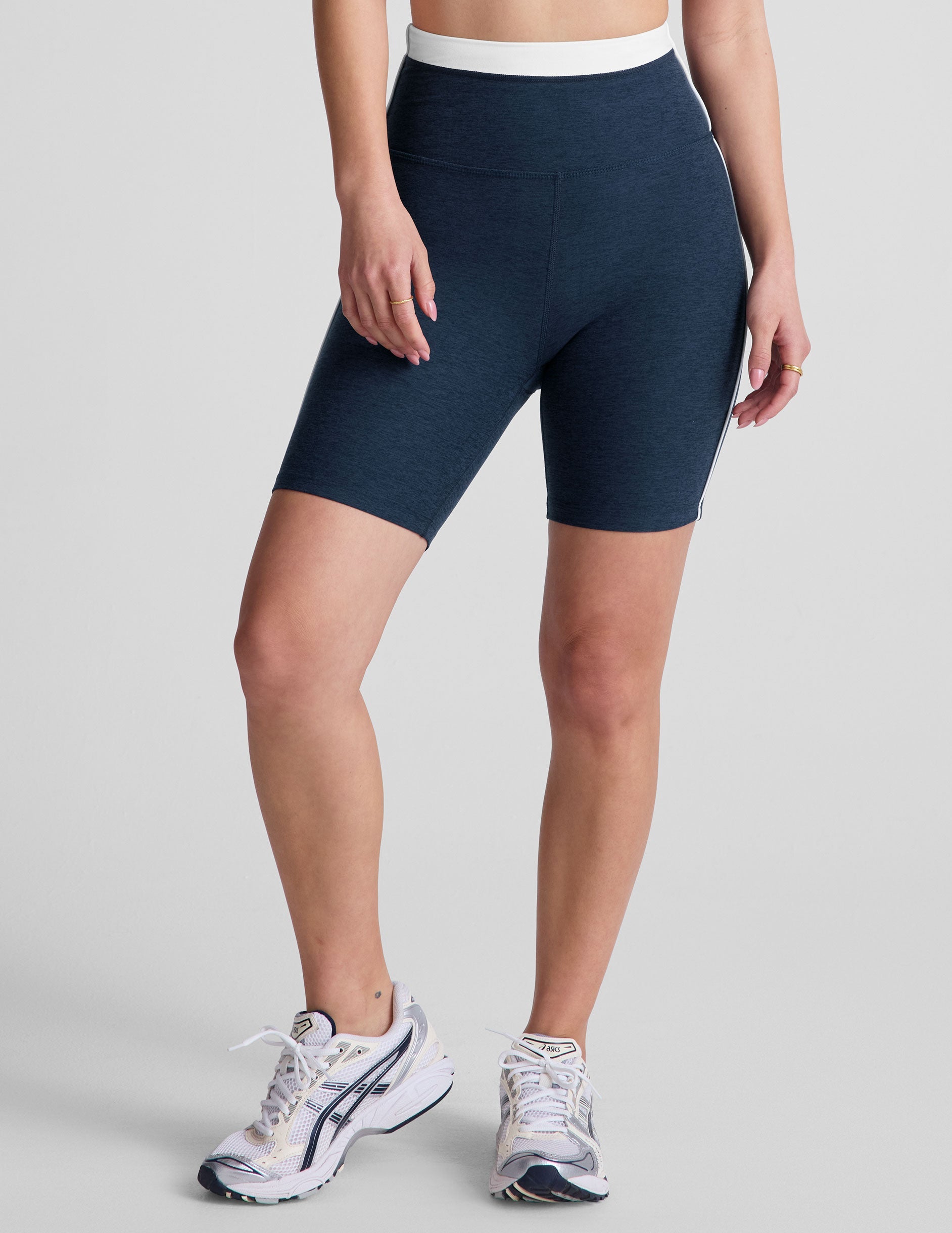 Women's Spacedye Trophy 7-Inch High-Waisted Athletic Shorts Contrast Detail