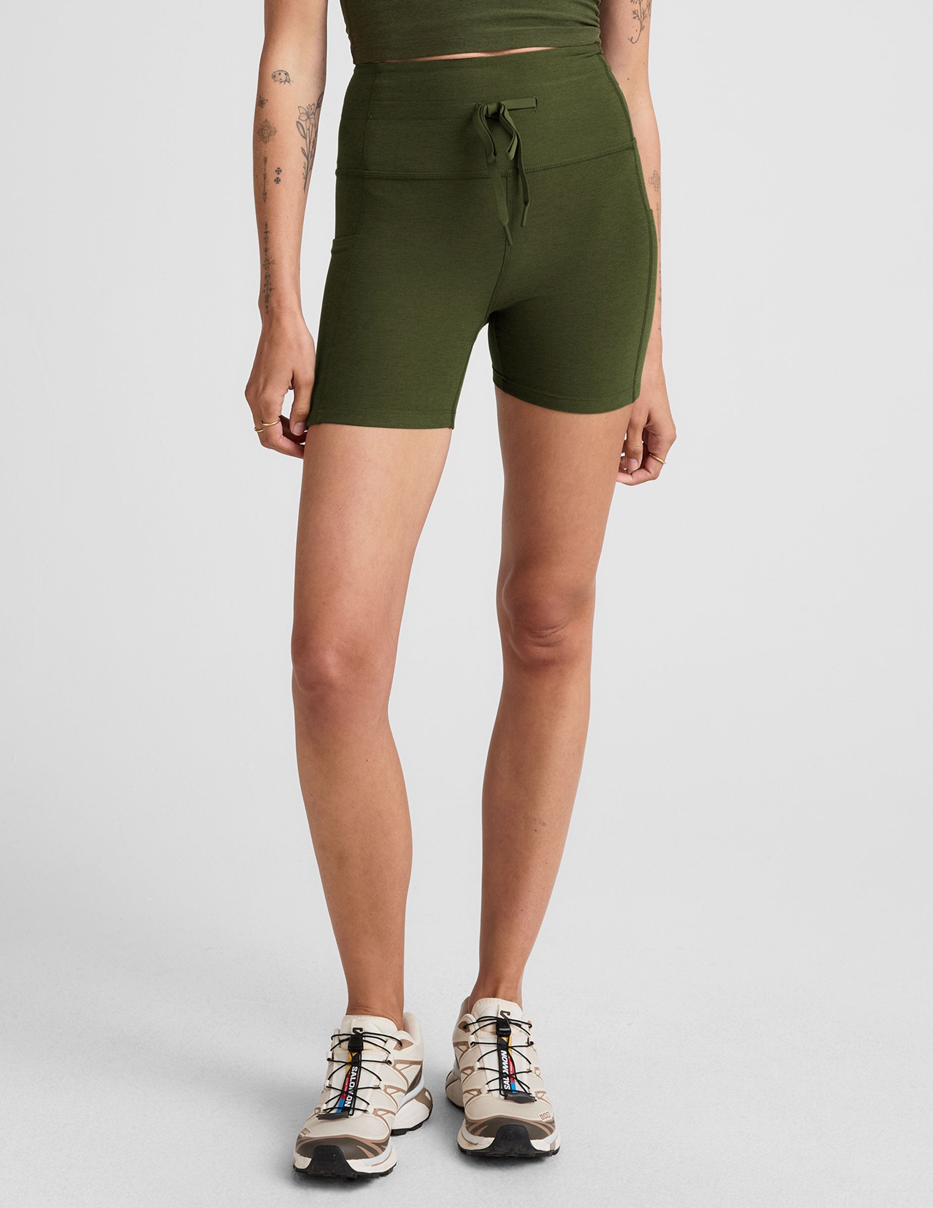 Beyond Yoga Spacedye Go Pocket 5-Inch Biker Shorts: High-Waisted, Pockets, Drawcord