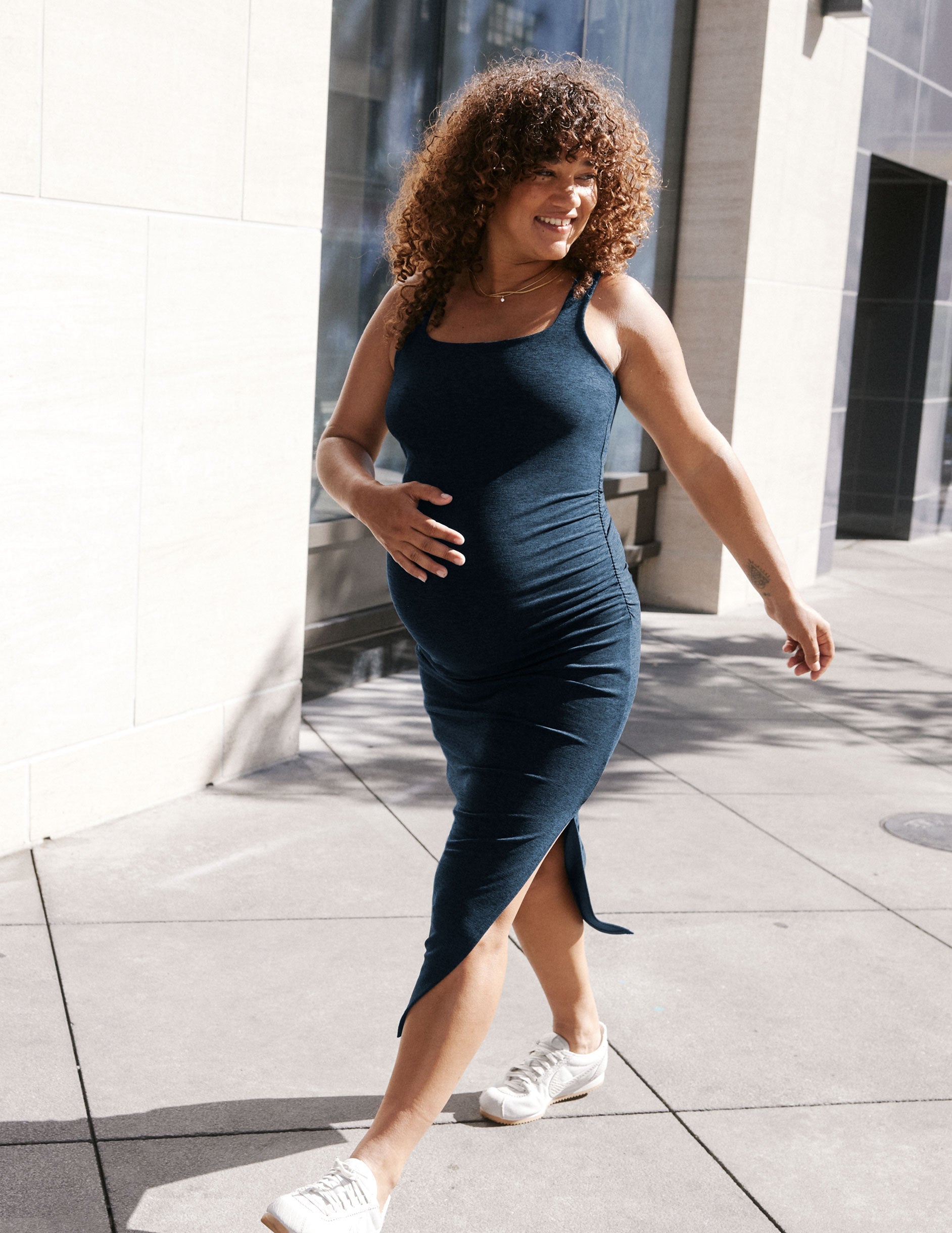 Soft Spacedye Maternity Maxi Dress Sleeveless Square Neck Comfortable Versatile Blue