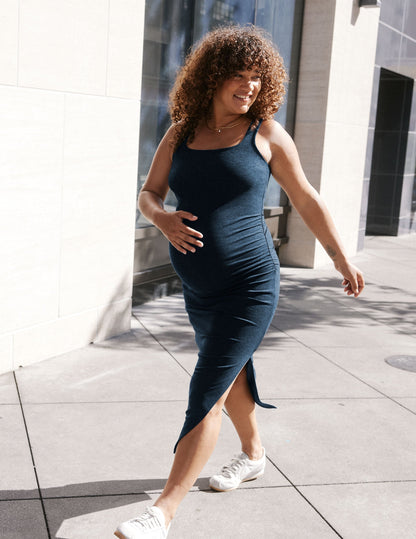 Soft Spacedye Maternity Maxi Dress Sleeveless Square Neck Comfortable Versatile Blue