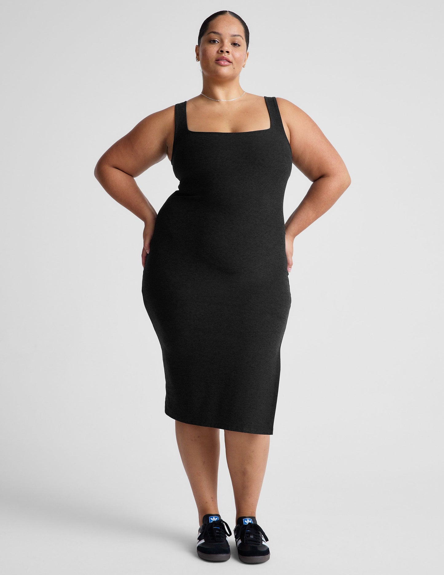 Beyond Yoga Spacedye Icon Midi Dress: Sleeveless, Square Neck, Flattering, Versatile Black Style