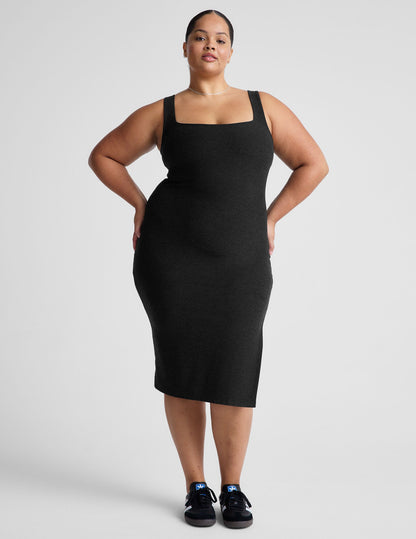 Beyond Yoga Spacedye Icon Midi Dress: Sleeveless, Square Neck, Flattering, Versatile Black Style