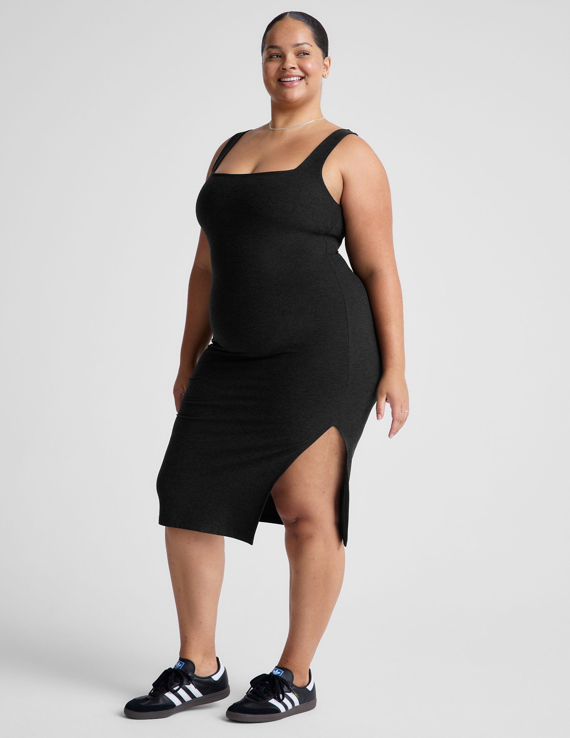 Beyond Yoga Spacedye Icon Midi Dress: Sleeveless, Square Neck, Flattering, Versatile Black Style
