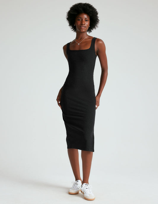 Beyond Yoga Spacedye Icon Midi Dress: Sleeveless, Square Neck, Flattering, Versatile Black Style
