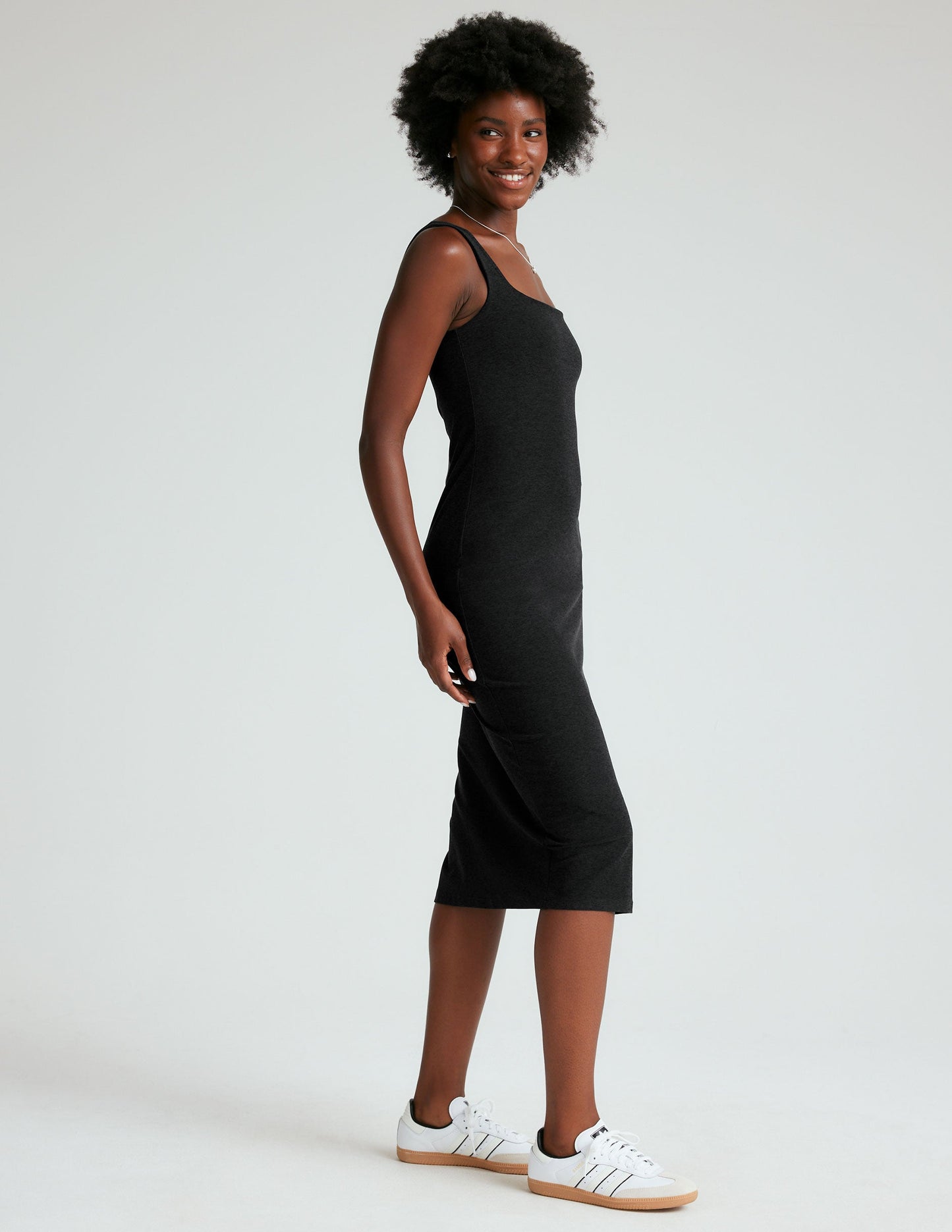 Beyond Yoga Spacedye Icon Midi Dress: Sleeveless, Square Neck, Flattering, Versatile Black Style