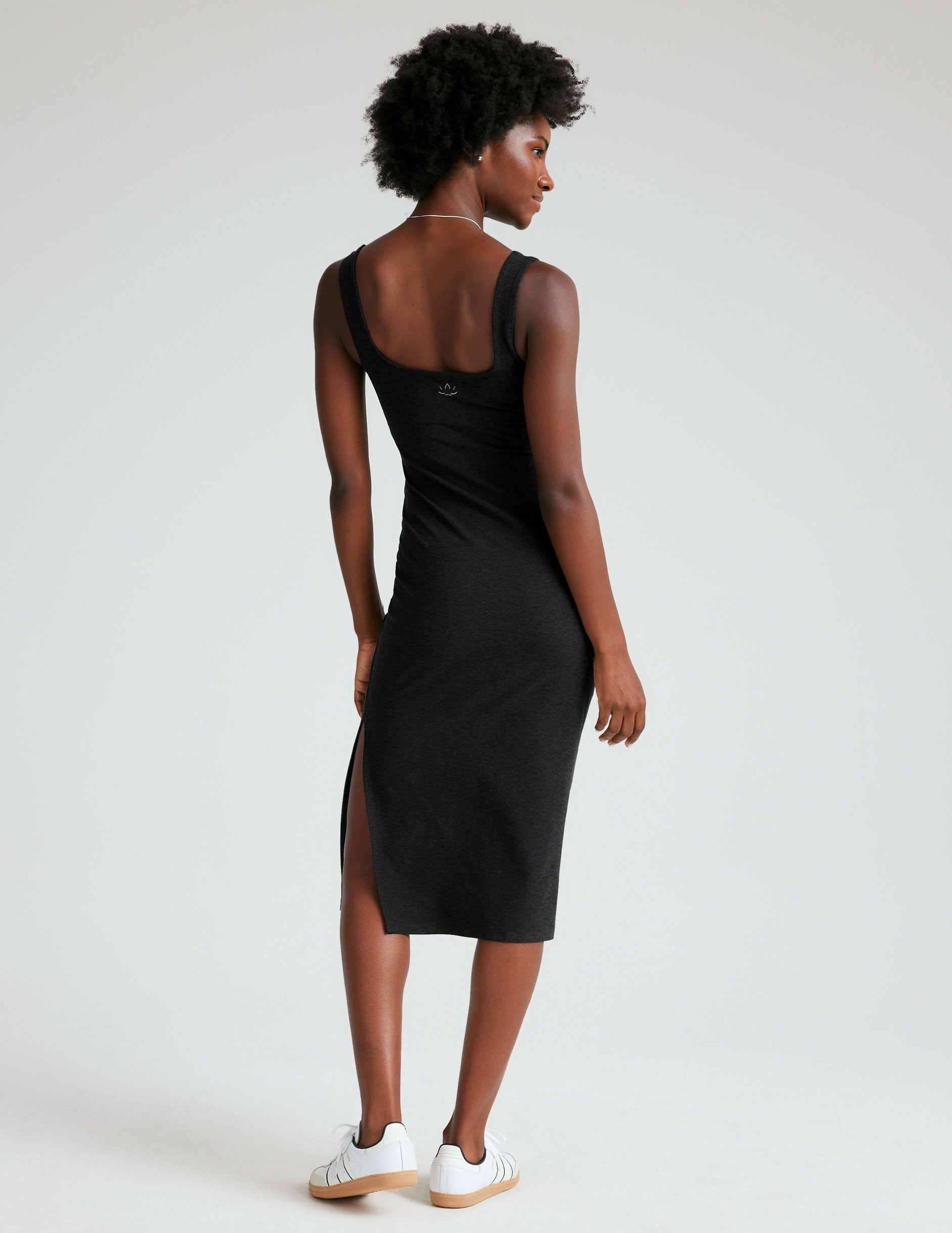 Beyond Yoga Spacedye Icon Midi Dress: Sleeveless, Square Neck, Flattering, Versatile Black Style