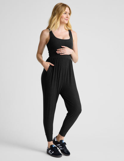 Featherweight Spacedye Maternity Jumpsuit: Ultimate Comfort, Pockets, Black, Grow-In Style
