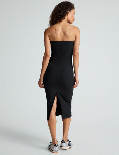 Luxurious Spacedye Strapless Midi Dress: Soft, Fitted, Versatile, Travel-Ready, Elegant Black