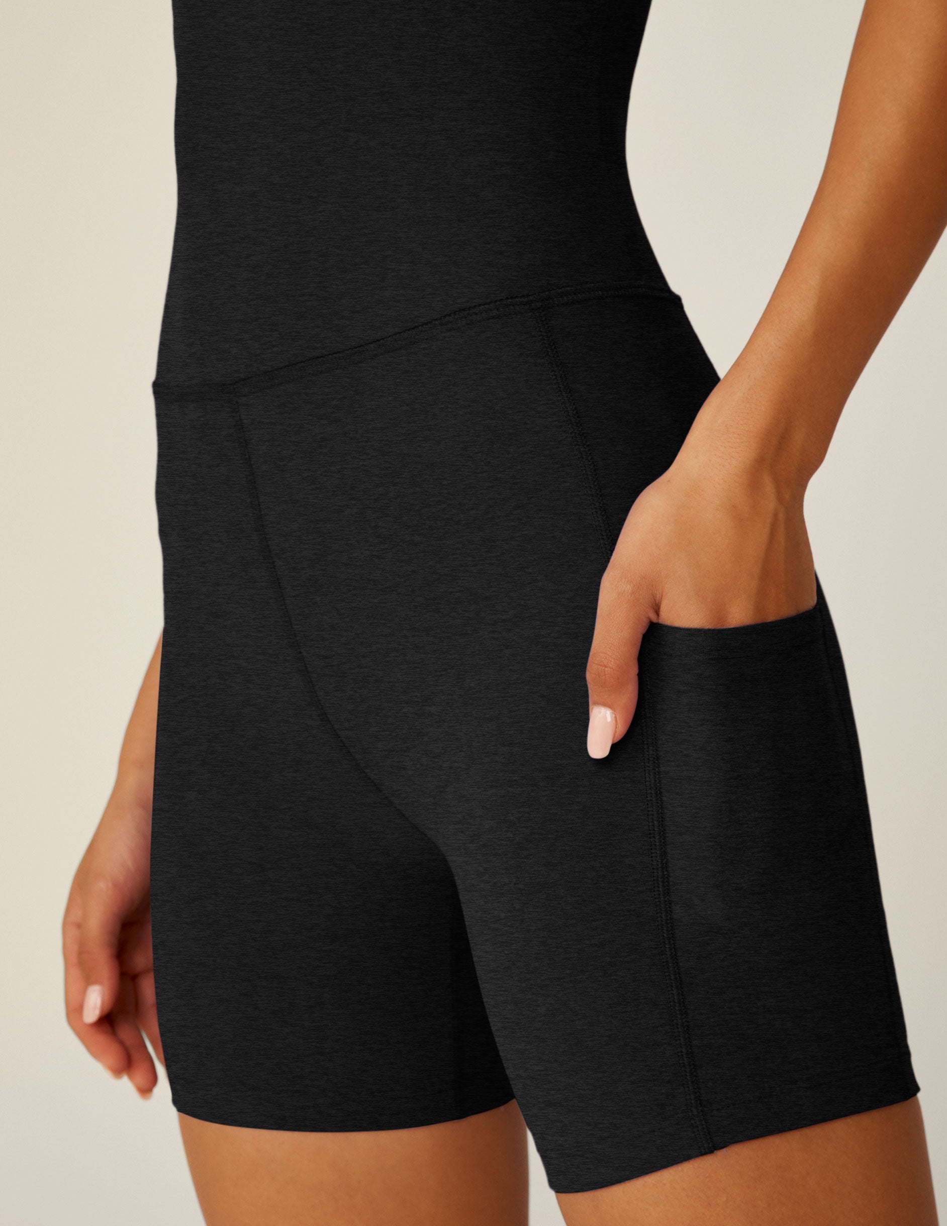 Spacedye Black Biker Jumpsuit with Pockets and Built-in Bra