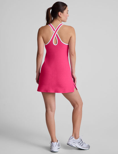 Vivid Pink Heather Spacedye Active Mini Dress with Built-in Shorts & Pockets