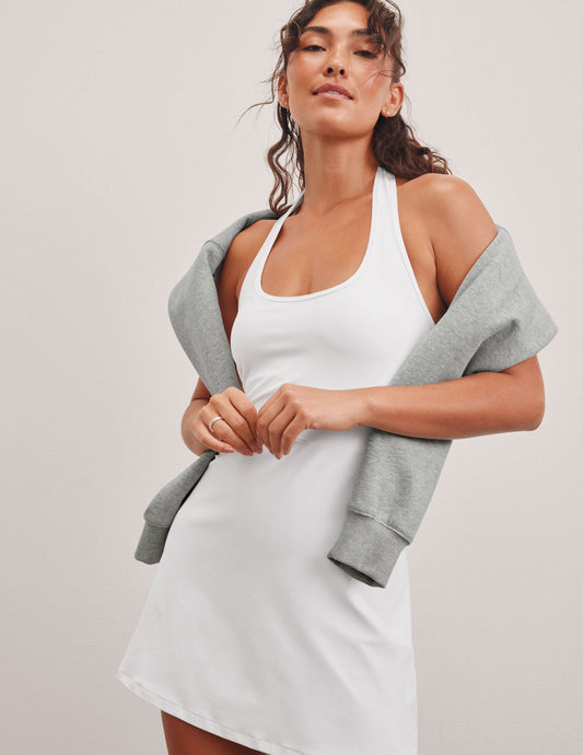 Cloud White Spacedye Halter Dress with Built-In Bodysuit and Pockets