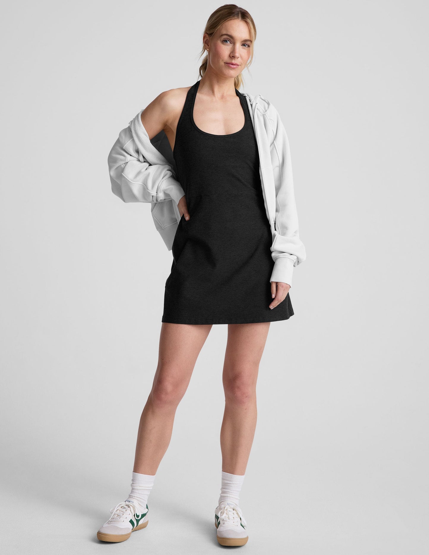 Spacedye Halter Mini Dress with Built-in Bodysuit and Convenient Pockets