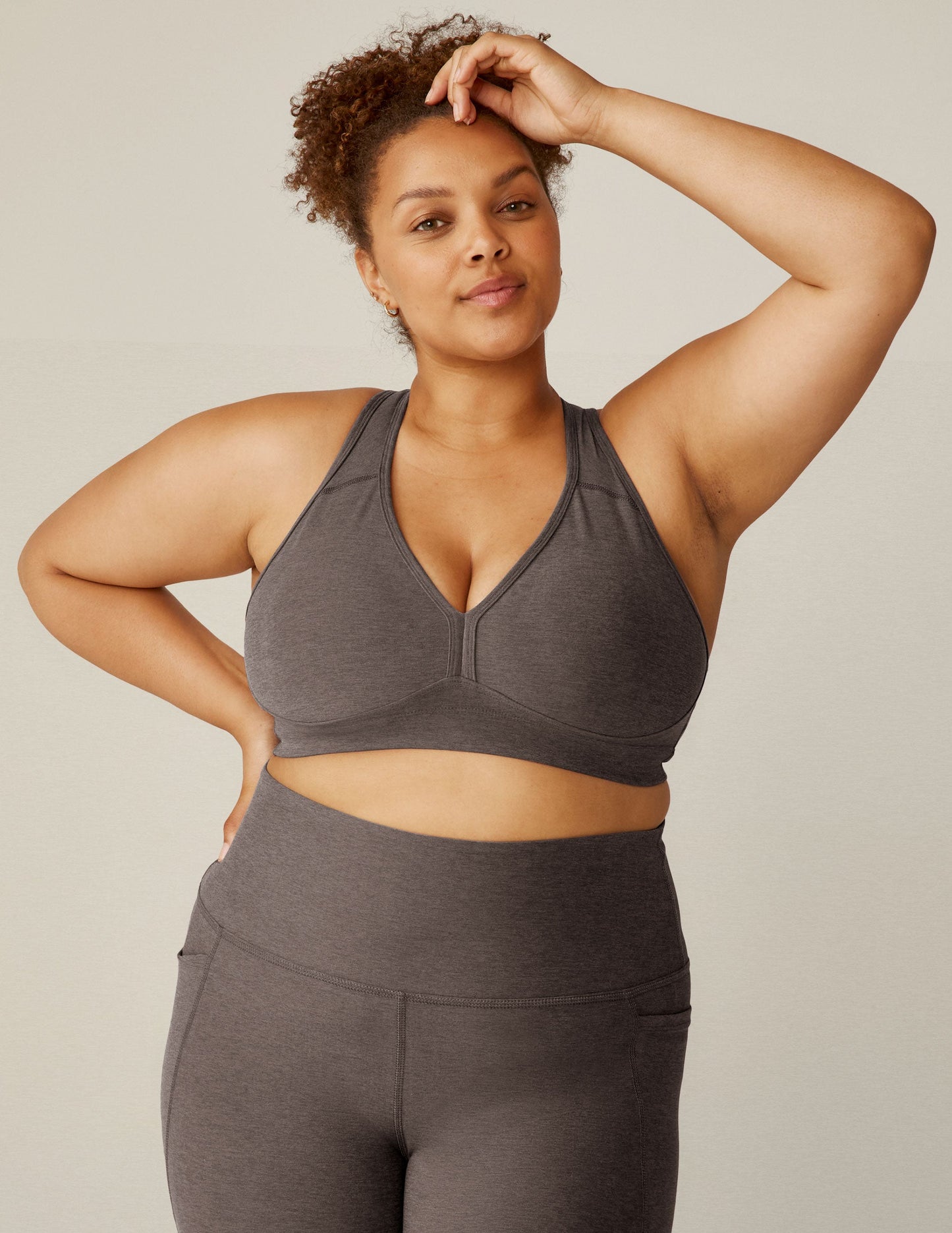 Spacedye V-Neck Sports Bra: Removable Pads, Contoured Seams, Ultimate Active Comfort