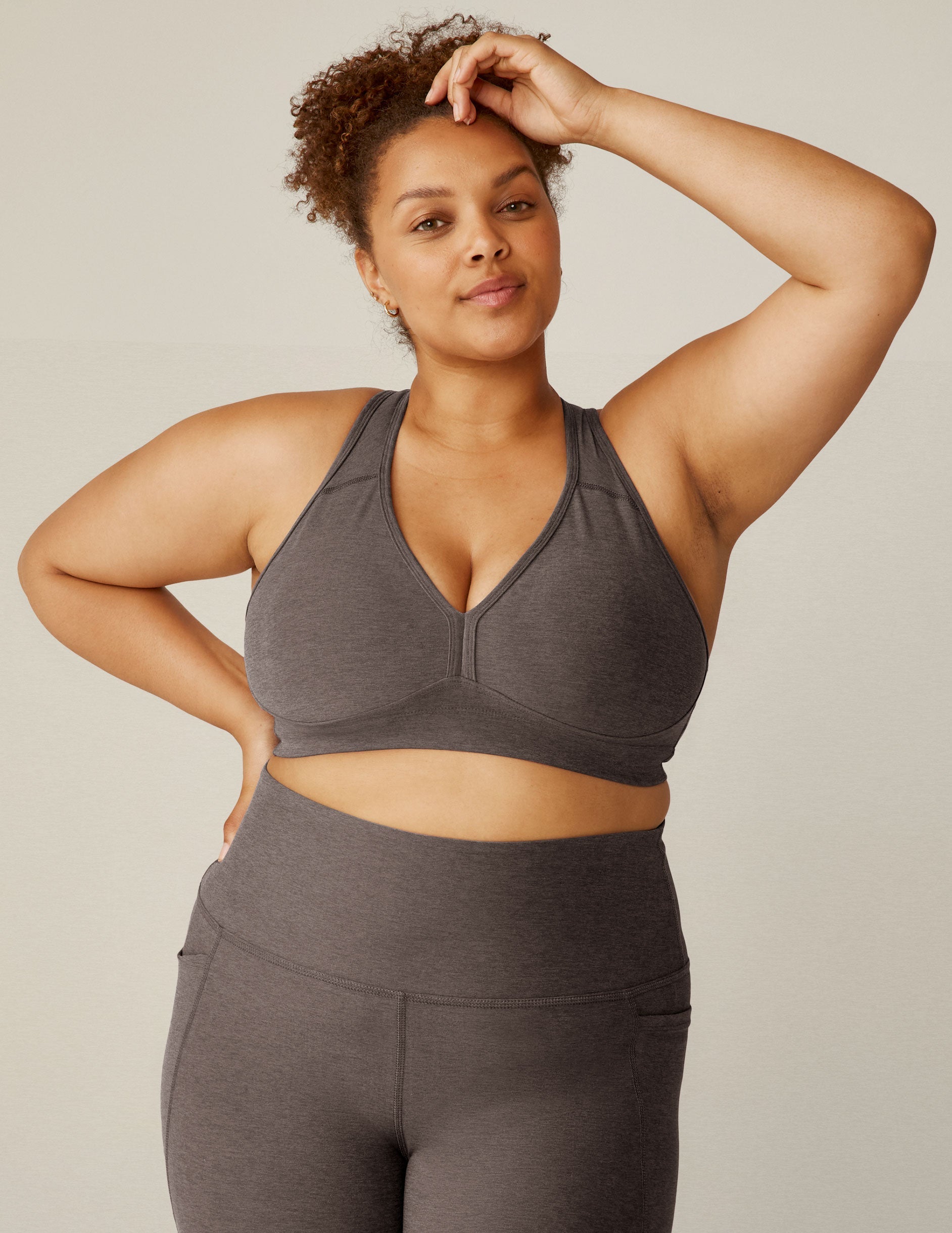 Spacedye V-Neck Sports Bra: Removable Pads, Contoured Seams, Ultimate Active Comfort