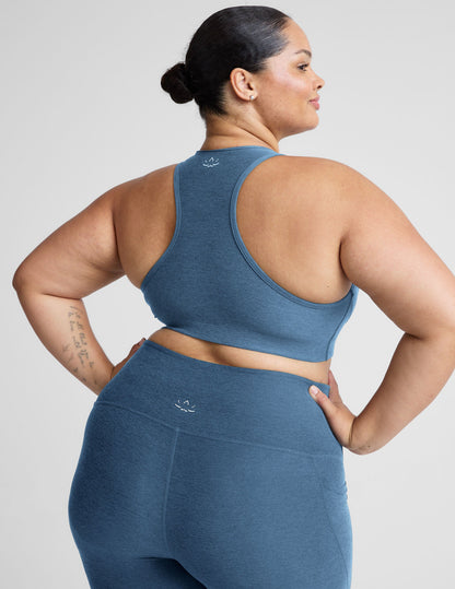 Beyond Yoga Washed Denim Spacedye V-Neck Racerback Sports Bra, Removable Pads