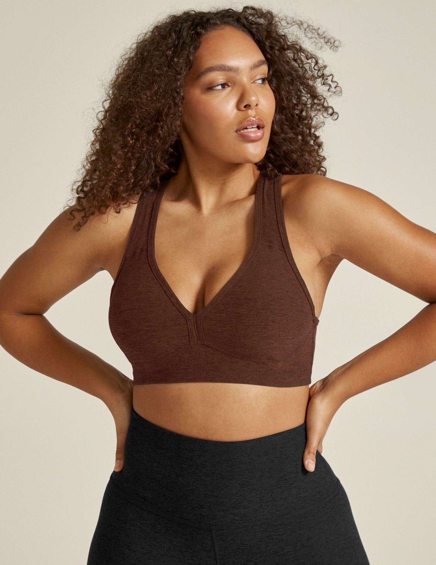 Spacedye V-Neck Racerback Sports Bra: Removable Padding, Medium Support, Comfort
