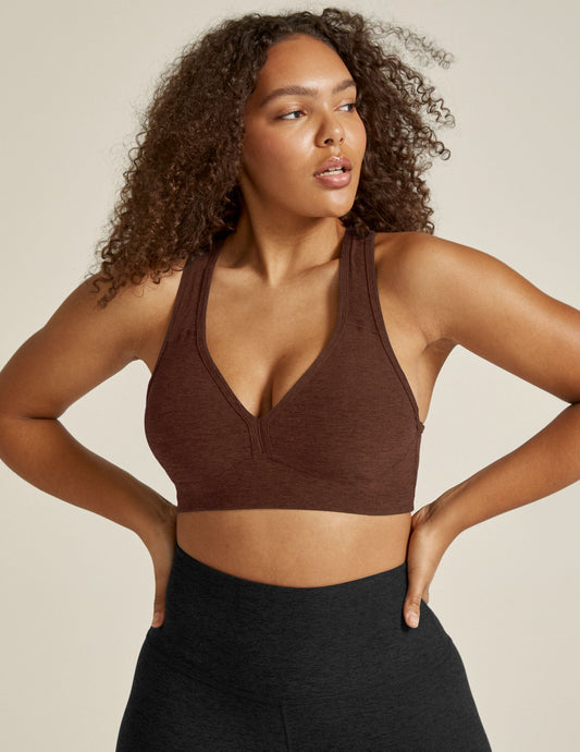 Spacedye V-Neck Racerback Sports Bra: Removable Padding, Medium Support, Comfort