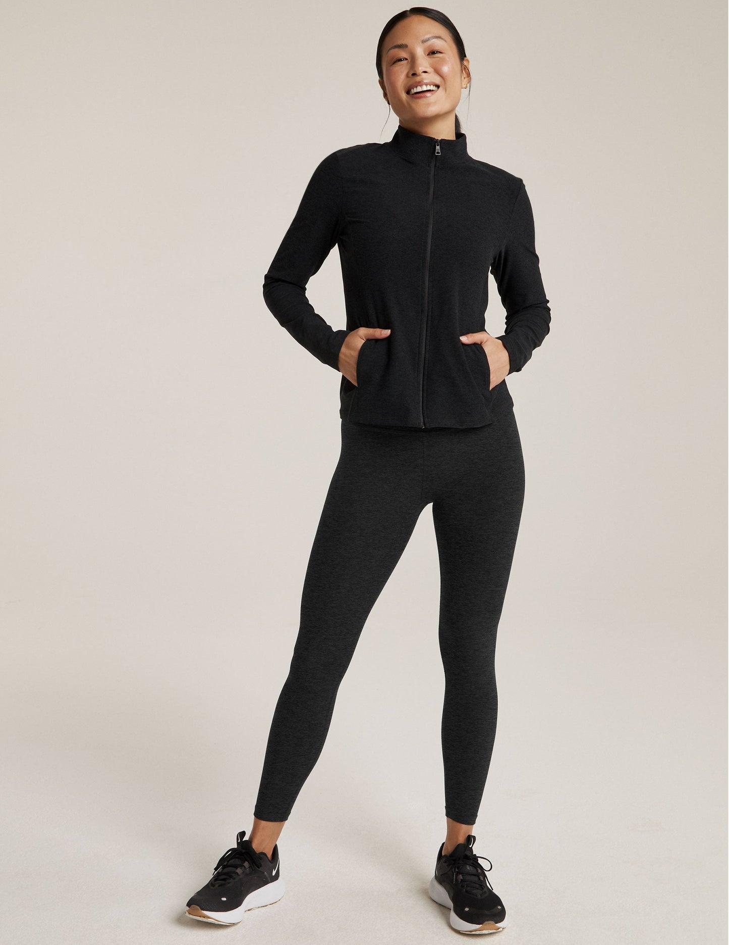 Women's Spacedye Mock Neck Zip-Up Jacket: Versatile Performance Activewear for Comfort