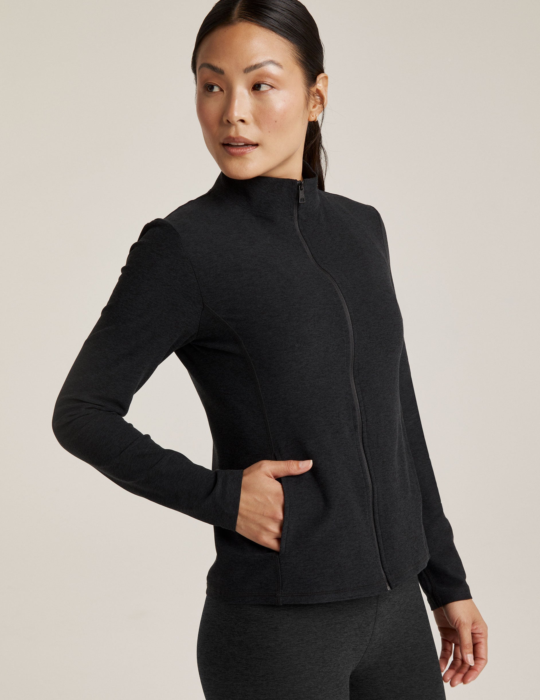 Women's Spacedye Mock Neck Zip-Up Jacket: Versatile Performance Activewear for Comfort