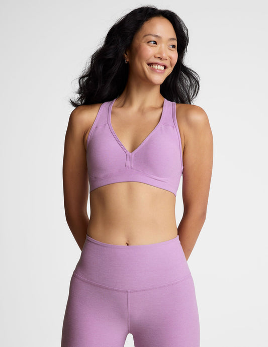Supportive Spacedye Lilac Active Sports Bra with Contoured Seams & Removable Pads