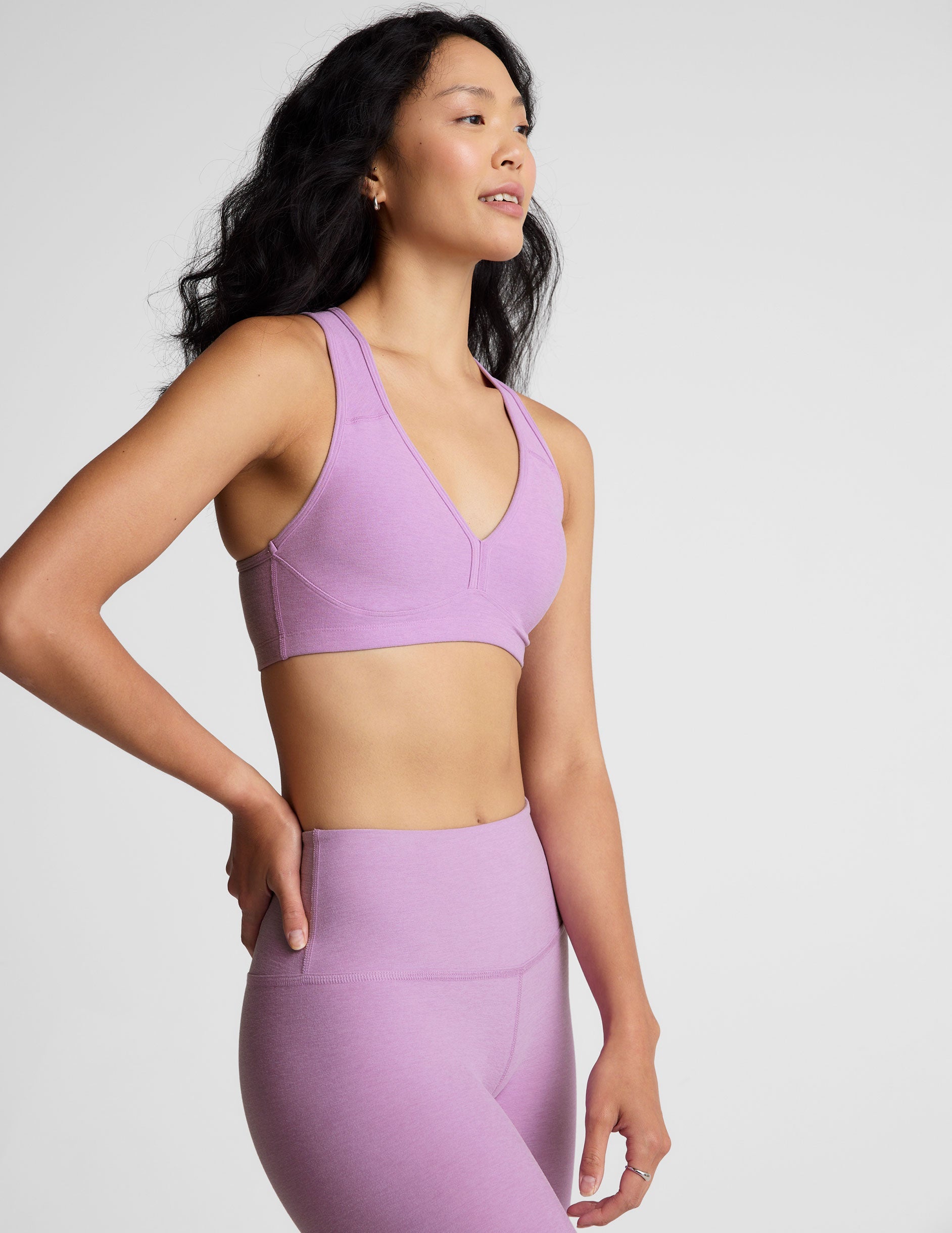 Supportive Spacedye Lilac Active Sports Bra with Contoured Seams & Removable Pads