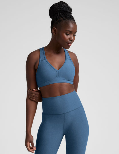 Beyond Yoga Washed Denim Spacedye V-Neck Racerback Sports Bra, Removable Pads