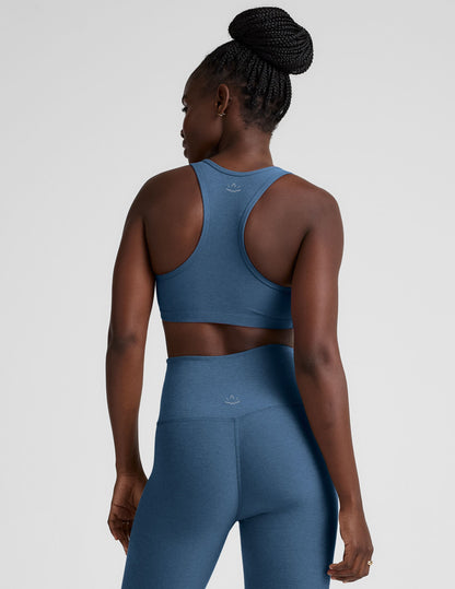 Beyond Yoga Washed Denim Spacedye V-Neck Racerback Sports Bra, Removable Pads