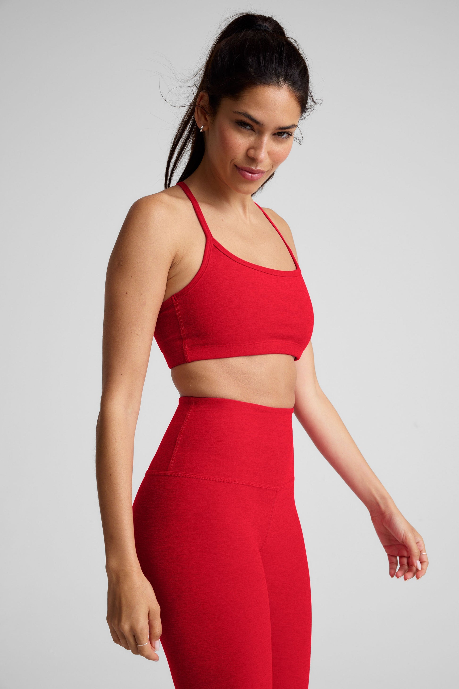Beyond Yoga Spacedye Slim Racerback Bra for Activewear - Candy Apple Red Heather