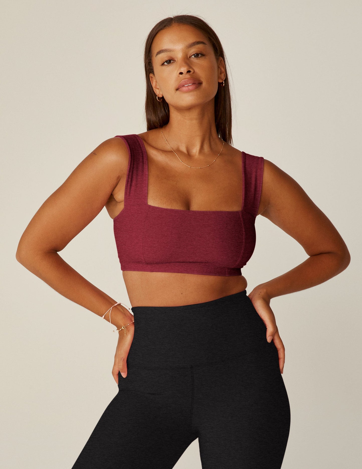 Spacedye Square Neck Bra Top, Medium Support Activewear, Bordeaux Heather Red