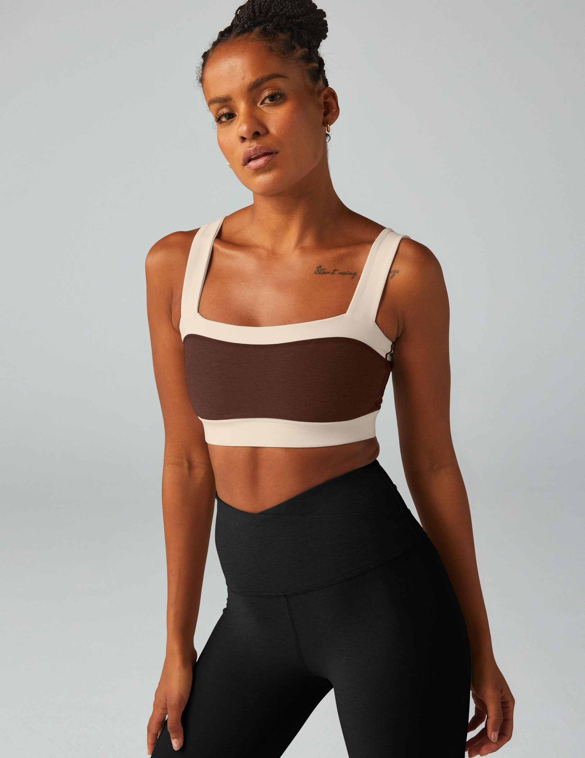 Spacedye Horizon Colorblock Bra Top, Comfortable Square Neck, Contrast Trim Activewear