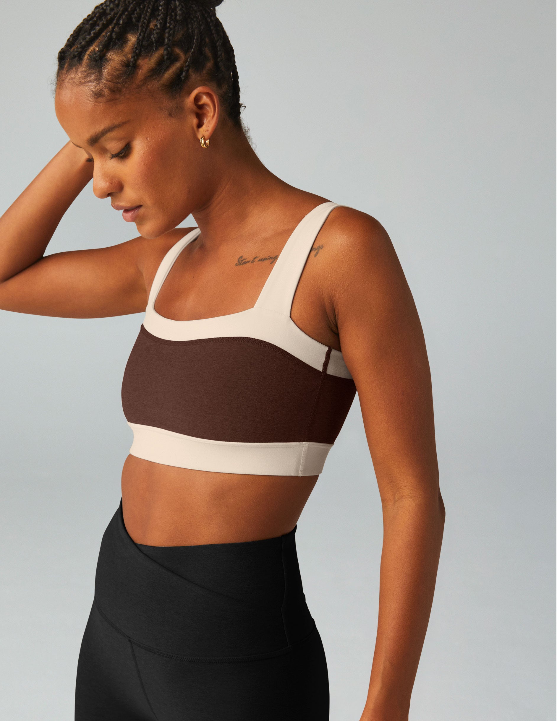 Spacedye Horizon Colorblock Bra Top, Comfortable Square Neck, Contrast Trim Activewear