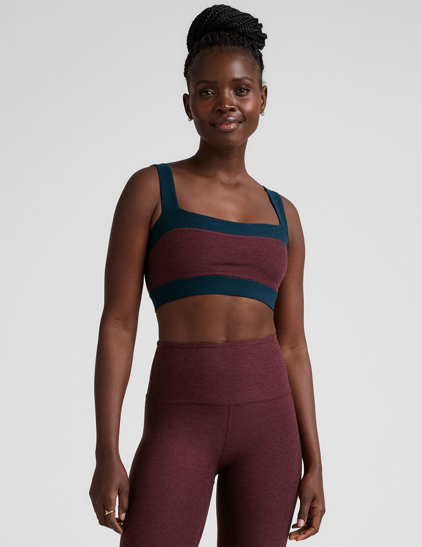 Comfortable Spacedye Horizon Colorblock Bra: Square Neck, Wide Straps, Medium Support
