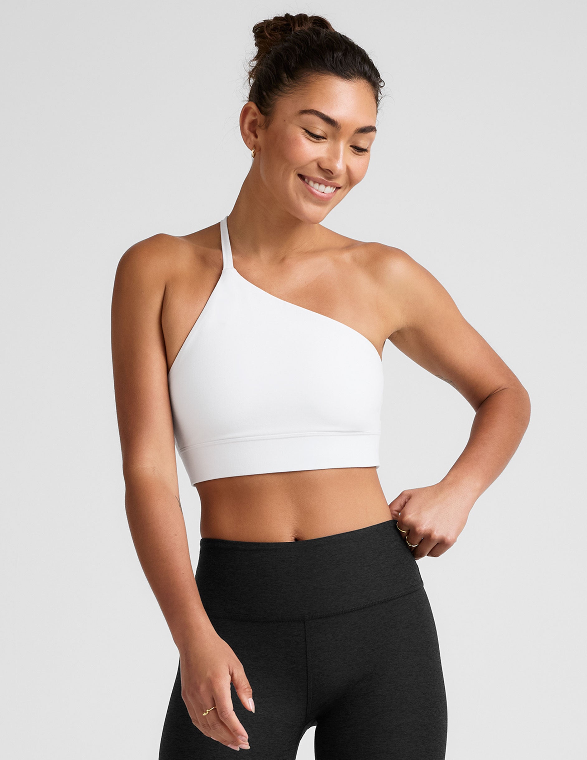 Soft Spacedye One Shoulder Long Line Yoga Bra for Light Support