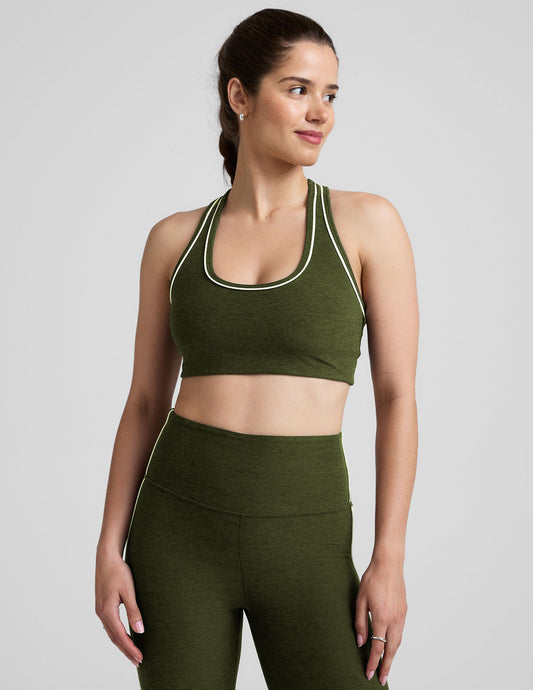 Spacedye Ready Scoop Neck Racerback Bra: Medium Support with Retro Piping