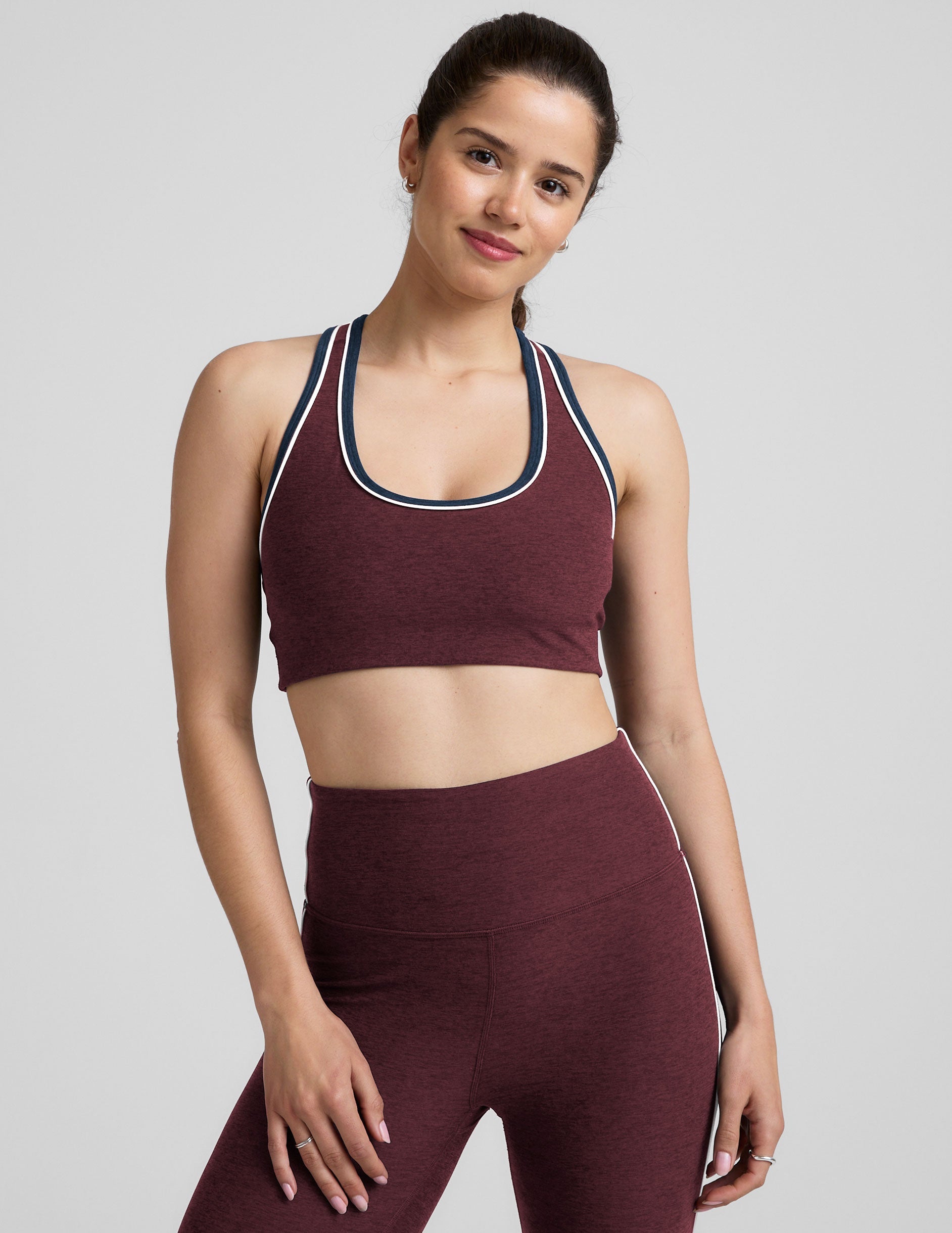 Spacedye Ready Bra: Comfortable Scoop Neck Racerback Activewear Top with Piping